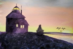 Gilberts Cove lighthouse - watercolour painting - 5x7
